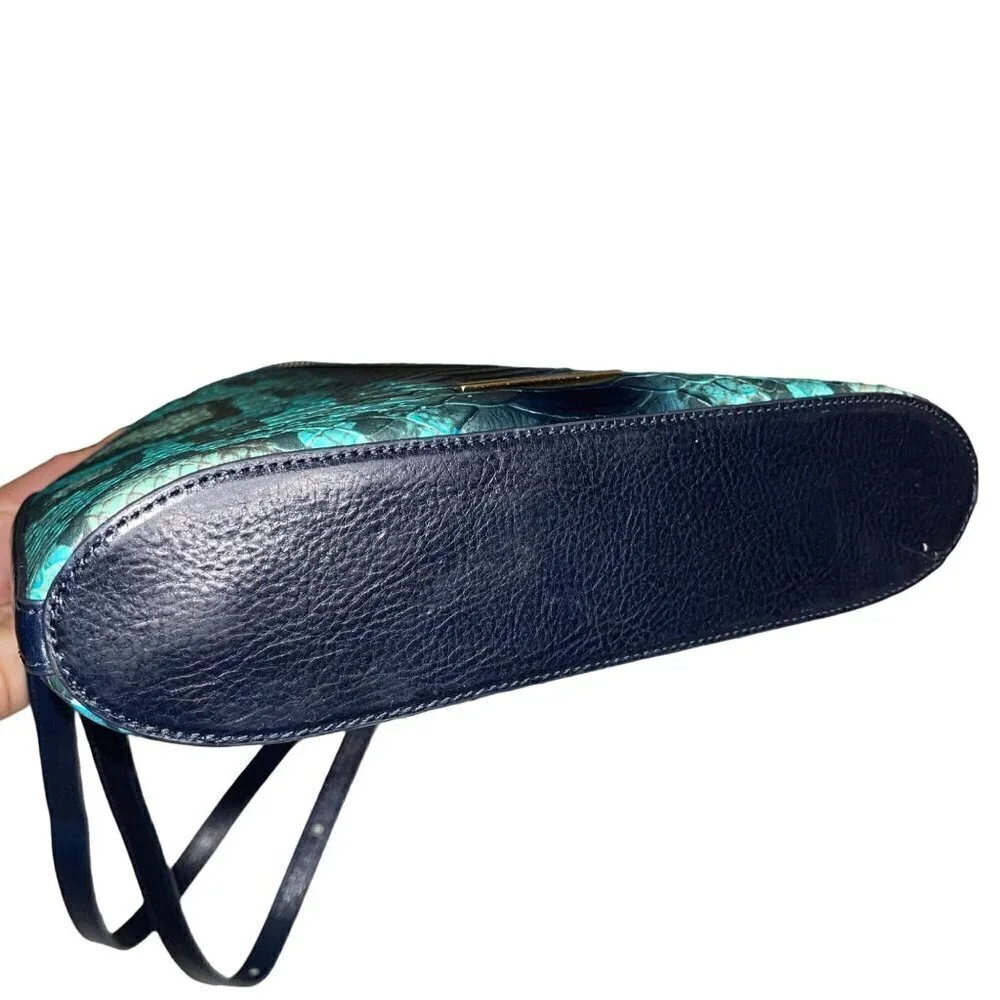 Brahmin Womens Crossbody Bag Size 10 Blue Waterford Snake Print Leather New
